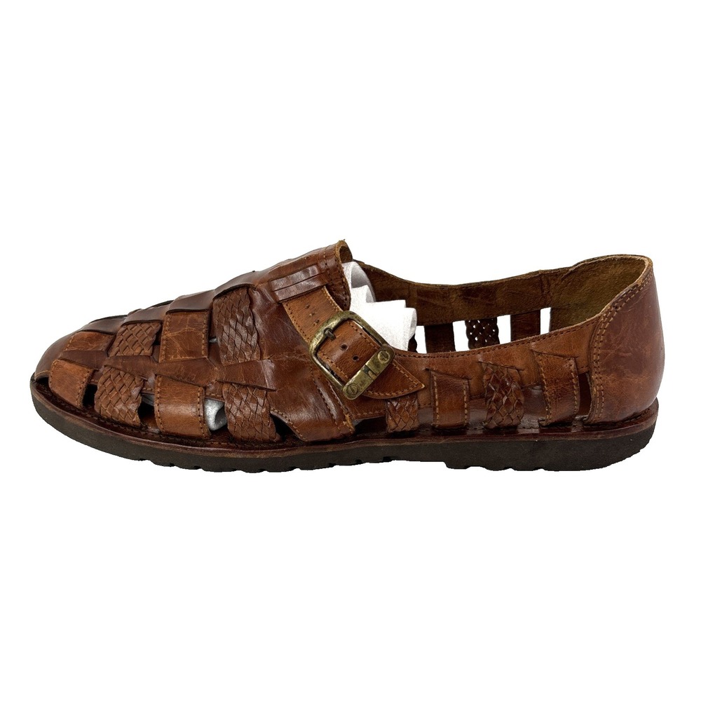 VTG Fishermen Sandals Woven Brown Leather Buckle Nordstrom Norsport Men's Sz 15